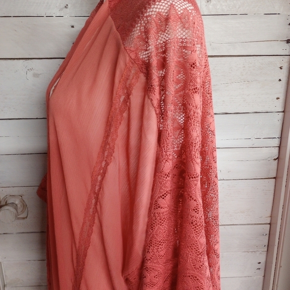 Maurices 2X/3X Coral Orange Open Front Kimono Cardigan Cover Up Coastal - Picture 6 of 12
